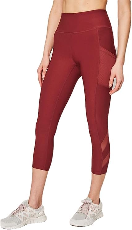 Mondetta Women's High Rise Tight Leggings, Alpha, Large, Regular Fit, Oxblood Red