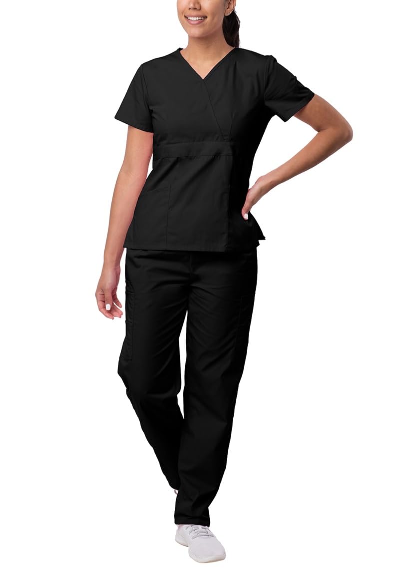 Sivvan Scrubs for Women - Mock Wrap & Cargo Pants Scrub Set - S8401 - Caribbean Blue - M