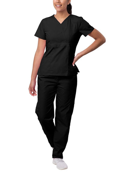Sivvan Scrubs for Women - Mock Wrap & Cargo Pants Scrub Set - S8401 - Caribbean Blue - M