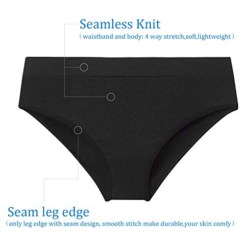 Areke Womens Hipster Panties Seamless Underwear, Soft Stretch Nylon Athletic Cheekini Bikini Briefs (S, 5-Pack Black)