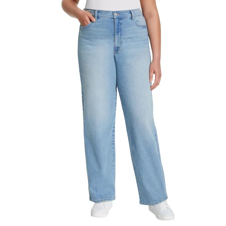 Gloria Vanderbilt Women’s Straight Leg Relaxed Fit Cotton Stretch Jean (Light Blue, 16)