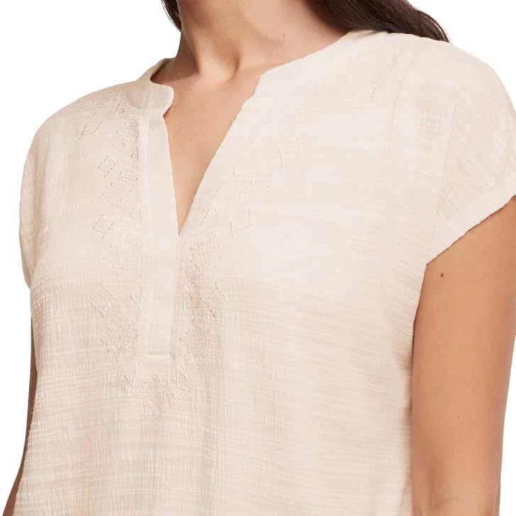 Orvis Women's Textured Top, Split V-Neck, Relaxed Fit (Cream, XX-Large)