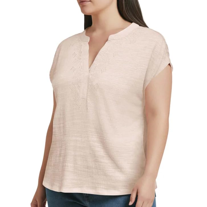 Orvis Women's Textured Top, Split V-Neck, Relaxed Fit (Cream, XX-Large)