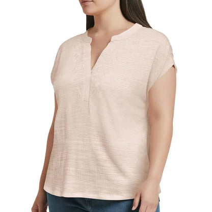 Orvis Women's Textured Top, Split V-Neck, Relaxed Fit (Cream, XX-Large)