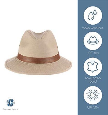 Dorfman Hat Co. Men's Canvas Safari Hat Size XX-Large Khaki Faux Leather Trim