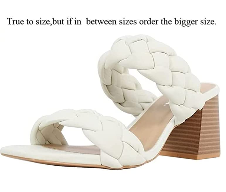 Soda BUGGY ~ Women Double Braided Straps Casual Open Square Toe Fashion Slide Block Heel Sandal White NB 5.5