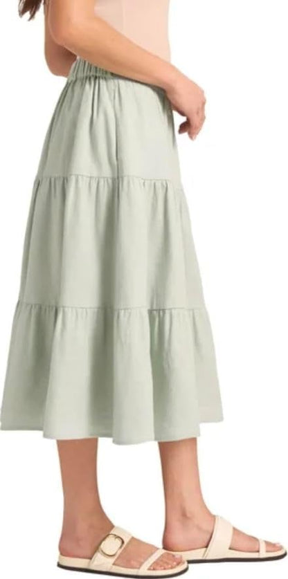 Matty M Women's Linen Blend Midi Skirt with Pockets (US, Alpha, Large, Regular, Regular, Light Green)