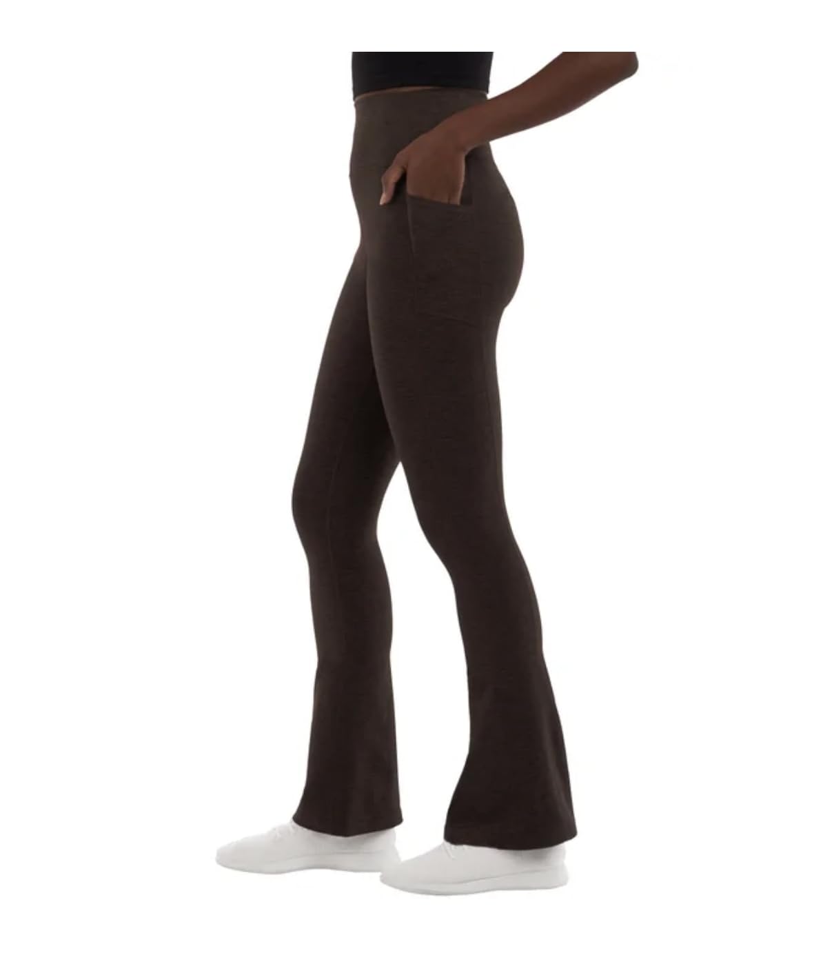 KIRKLAND Signature Women's Stretch Brushed Mini Flare Yoga Pant with Pockets (US, Alpha, X-Large, Regular, Regular, Brown)