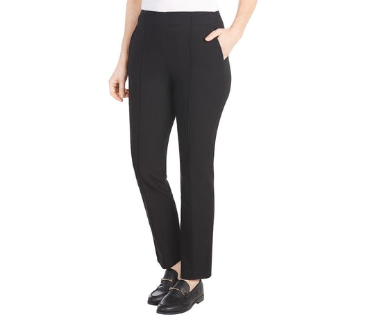 Hilary Radley Women's Ponte Pull-On Mid Rise Slim Leg Pants (Black, XL)