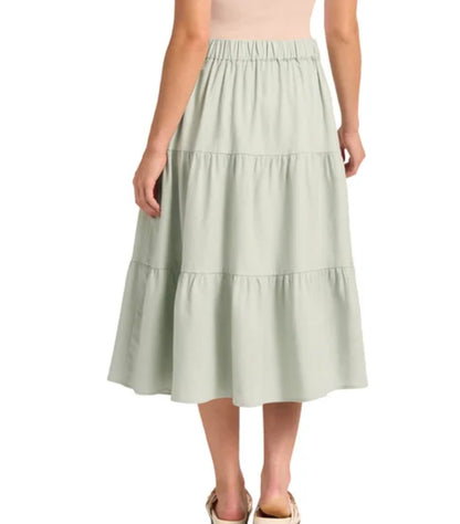 Matty M Women's Linen Blend Midi Skirt with Pockets (US, Alpha, Medium, Regular, Regular, Light Green)