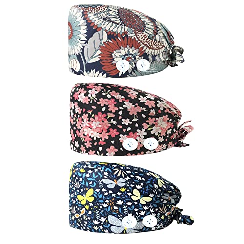 Wone Adjustable Working Caps Surgical Hat with Buttons for Women Men Nurse