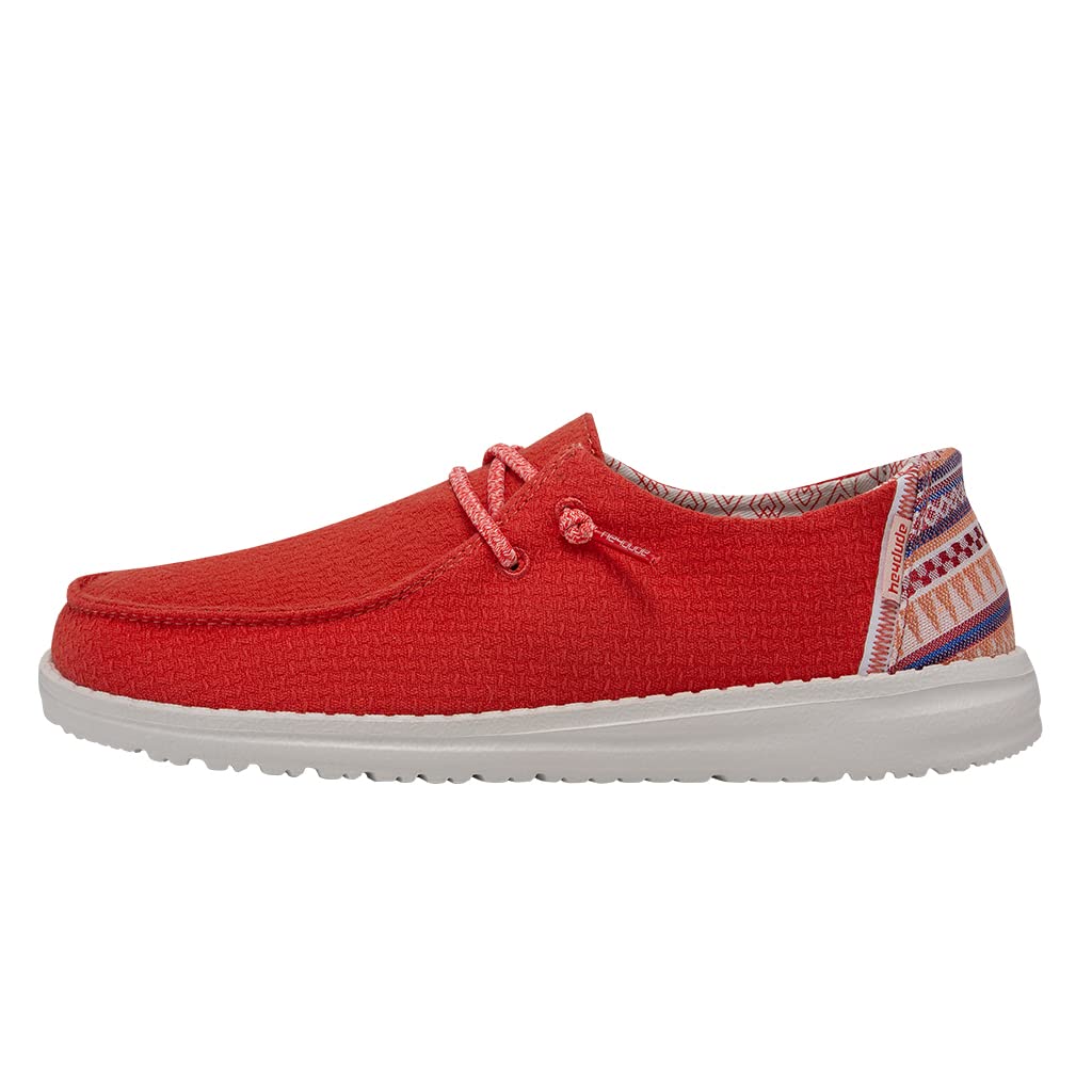 HEYDUDE Women's Wendy Aztec Red Size 11 | Women’s Shoes | Women’s Lace Up Loafers | Comfortable & Light-Weight