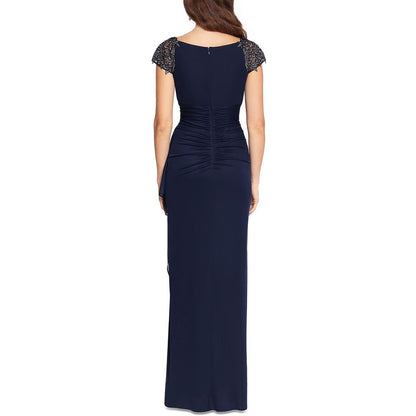 Xscape Womens Embellished Maxi Evening Dress Navy 16