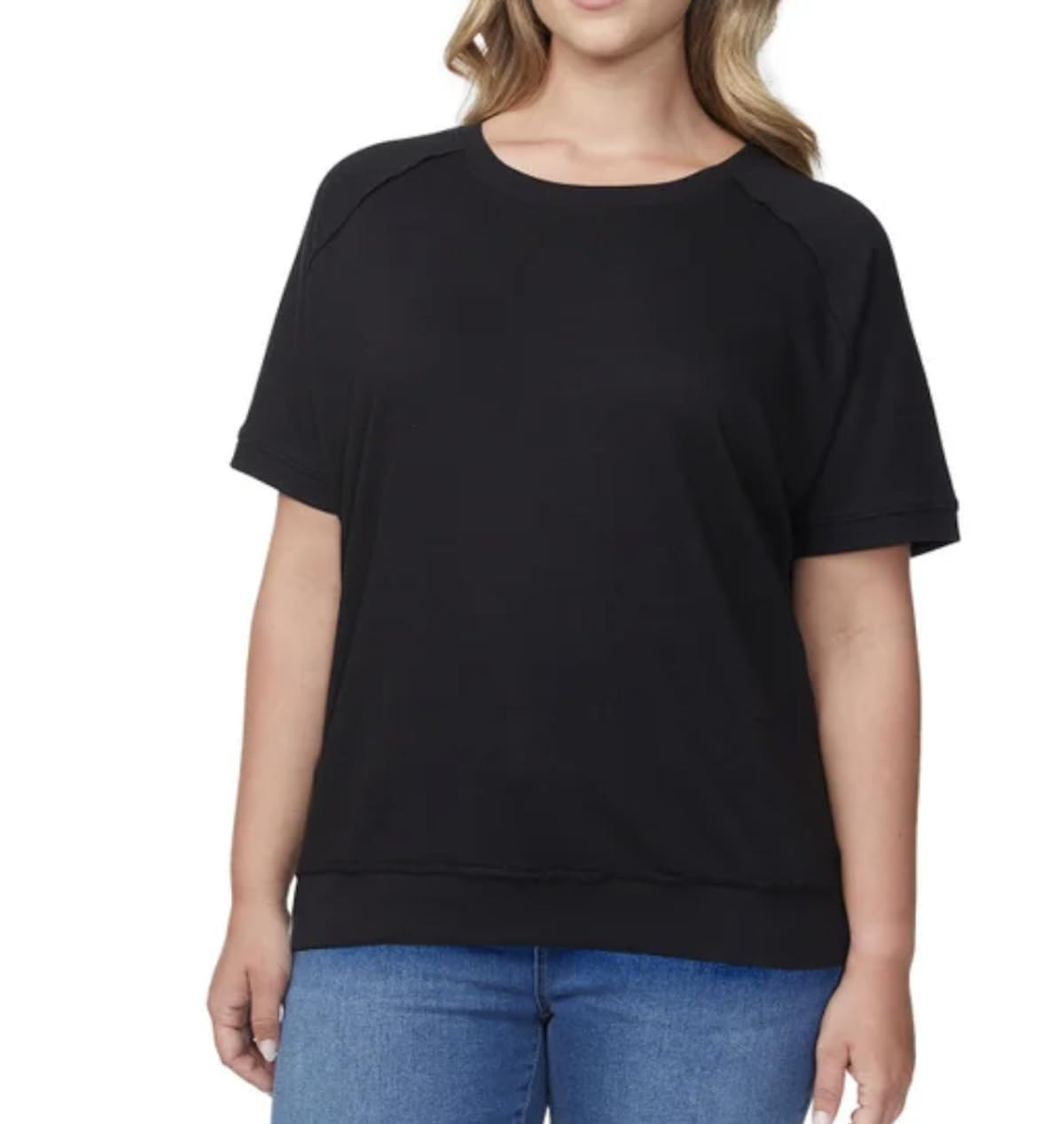 Buffalo David Bitton Women's Effortless Essential Relaxed Fit Short Sleeve Super Soft French Terry Top (US, Alpha, Medium, Regular, Regular, Black)