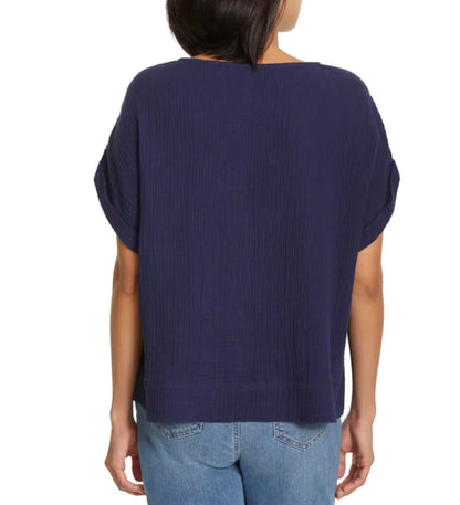 Gloria Vanderbilt Women's Short Sleeve Cotton Gauze Pullover Top (US, Alpha, XX-Large, Regular, Regular, Navy (Blue))