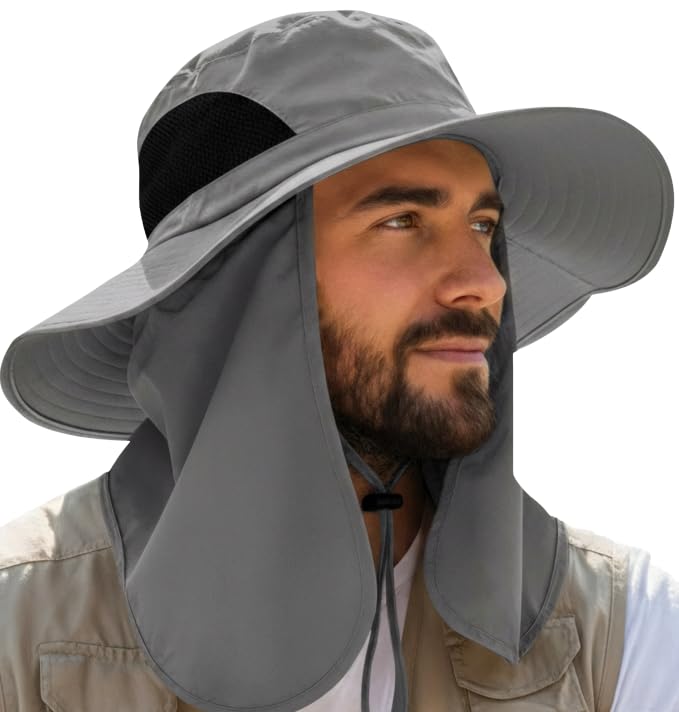 GearTOP Wide Brim Sun Hat Neck Flap, UPF 50+ Boonie Fishing Hat Men & Women