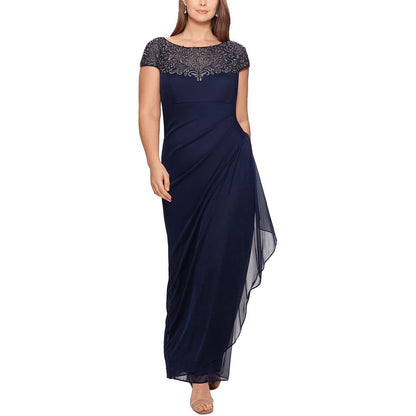 Xscape Womens Embellished Maxi Evening Dress Navy 16