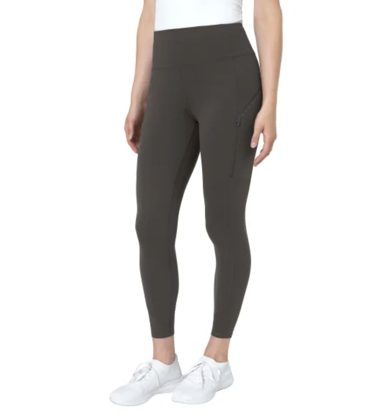 Mondetta World Outfitter Women's Moisture Wicking Cropped Legging Pant with Side Zip Pockets (US, Alpha, X-Large, Regular, Regular, Gray)