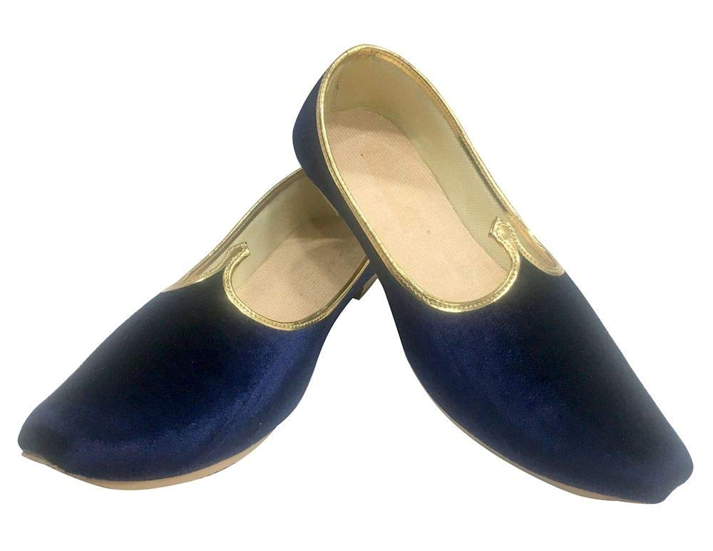 Step n Style Mens Blue Khussa Shoes Punjabi Jutti Ethnic Jutti Beaded Shoes Indian Shoes