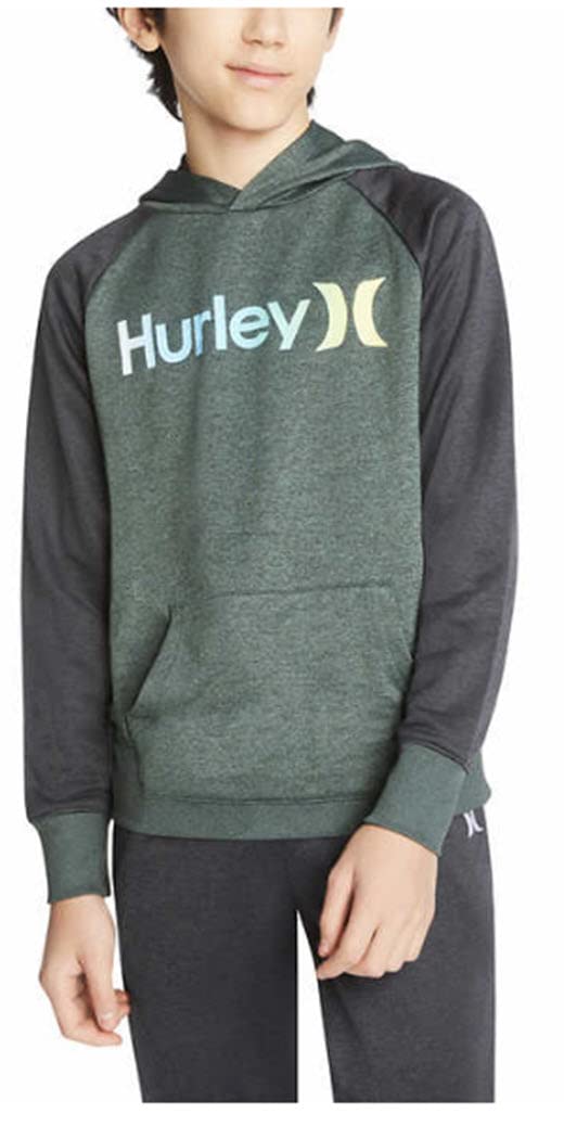 Hurley Boys' Solar Pullover Hoodie (Green/Gray, X-Large)