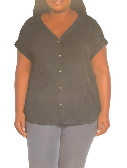 Orvis Women's Short Sleeve Button Front Blouse Shirt (X-Large, Regular, Black)