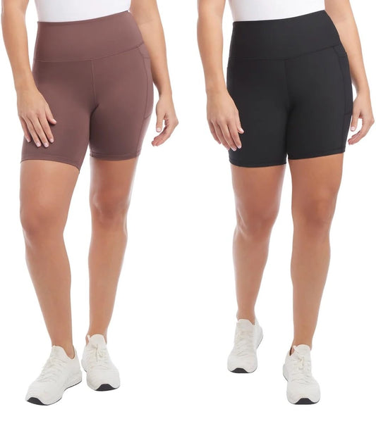 Danskin Biker Shorts Women - Workout Shorts - Volleyball Shorts - Yoga and Dance (Brown/Black Ribbed, XXL)