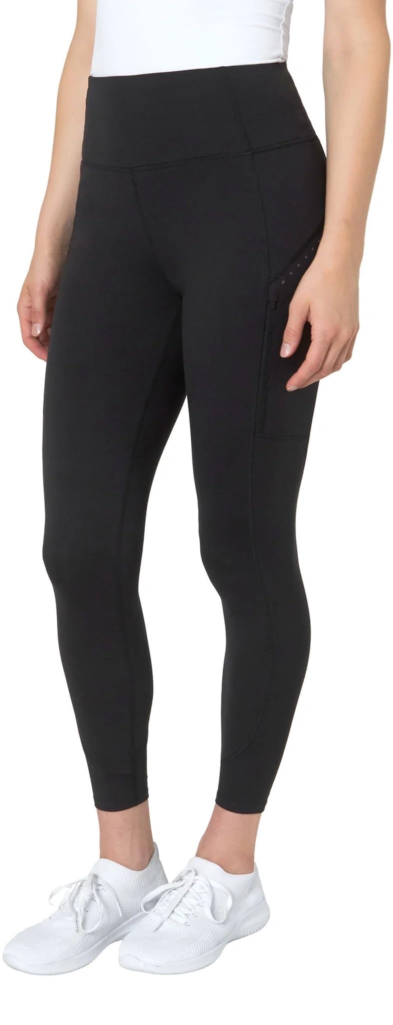 Mondetta World Outfitter Women's Moisture Wicking Cropped Legging Pant with Side Zip Pockets (US, Alpha, X-Large, Regular, Regular, Black)