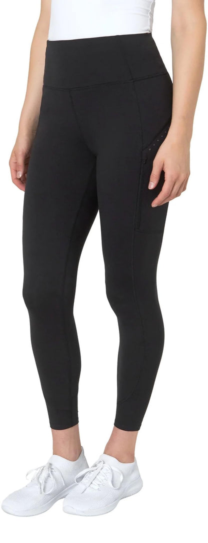Mondetta World Outfitter Women's Moisture Wicking Cropped Legging Pant with Side Zip Pockets (US, Alpha, X-Large, Regular, Regular, Black)