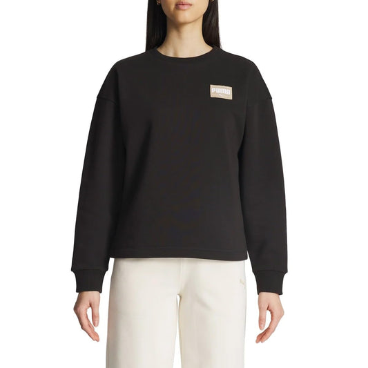 PUMA Women's Fleece Crewneck Sweatshirt Badge (Black, L)