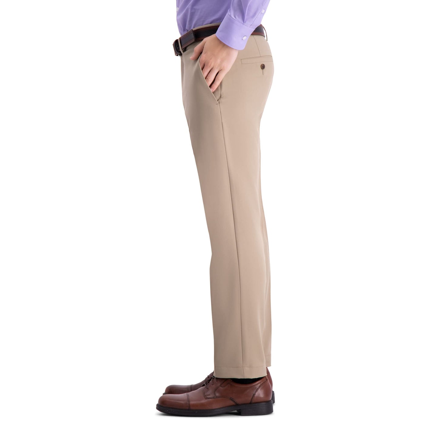 Haggar Men's Cool 18 Pro Slim Fit Flat Front Casual Pant, Tan, 30Wx32L