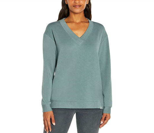 Orvis Women's V-Neck Dropped Shoulders Sweatshirt (US, Alpha, X-Large, Regular, Regular, BLUE)