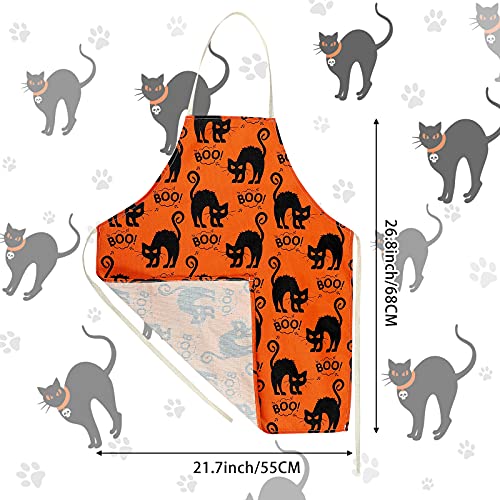 Geyoga 2 Pieces Halloween Apron Halloween Cat Apron Adjustable Cat Pattern Apron Halloween Buffalo Apron for Kitchen Cooking Chef Grill Baking 2 Styles
