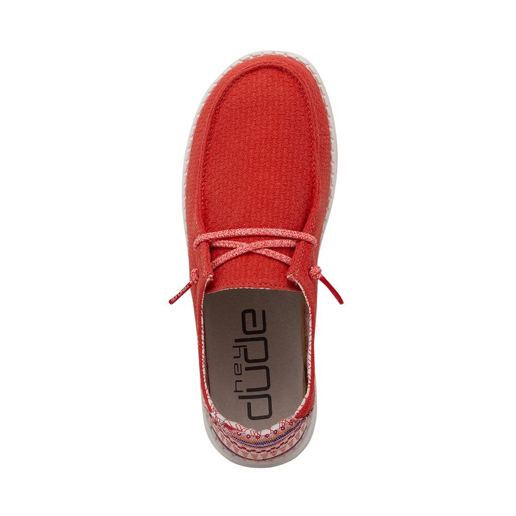 HEYDUDE Women's Wendy Aztec Red Size 11 | Women’s Shoes | Women’s Lace Up Loafers | Comfortable & Light-Weight