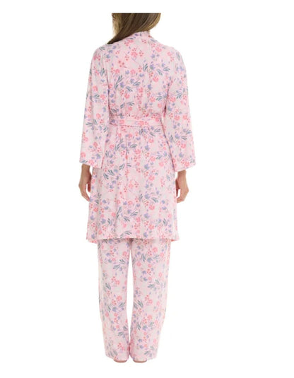 Flora Nikrooz FN Women's 3 Piece Super Soft Lounge PJ Sleep Set, Robe, Tank, and Pant (US, Alpha, XX-Large, Regular, Regular, Pink (Floral))