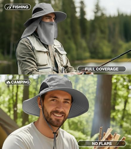 GearTOP Wide Brim Sun Hat Neck Flap, UPF 50+ Boonie Fishing Hat Men & Women