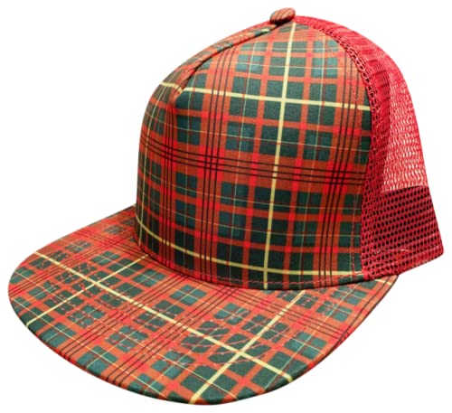 KidzKapz Christmas Plaid Trucker Snapback Hat (Medium) Red