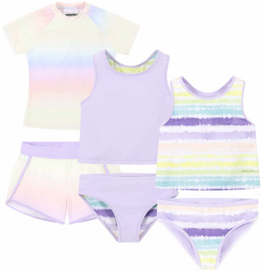 Eddie Bauer Girls 4 Piece Reversible Swimsuit Set (as1, Alpha, l, Regular, Pastel Lilac)