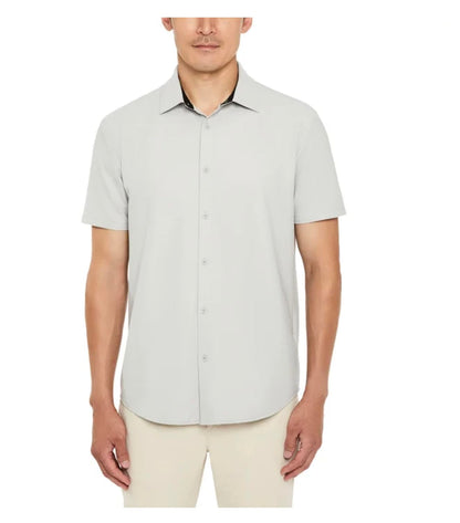 Kenneth Cole New York Men's Moisture Wicking Short Sleeve Textured Woven Button Up Shirt (US, Alpha, XX-Large, Regular, Regular, Gray)