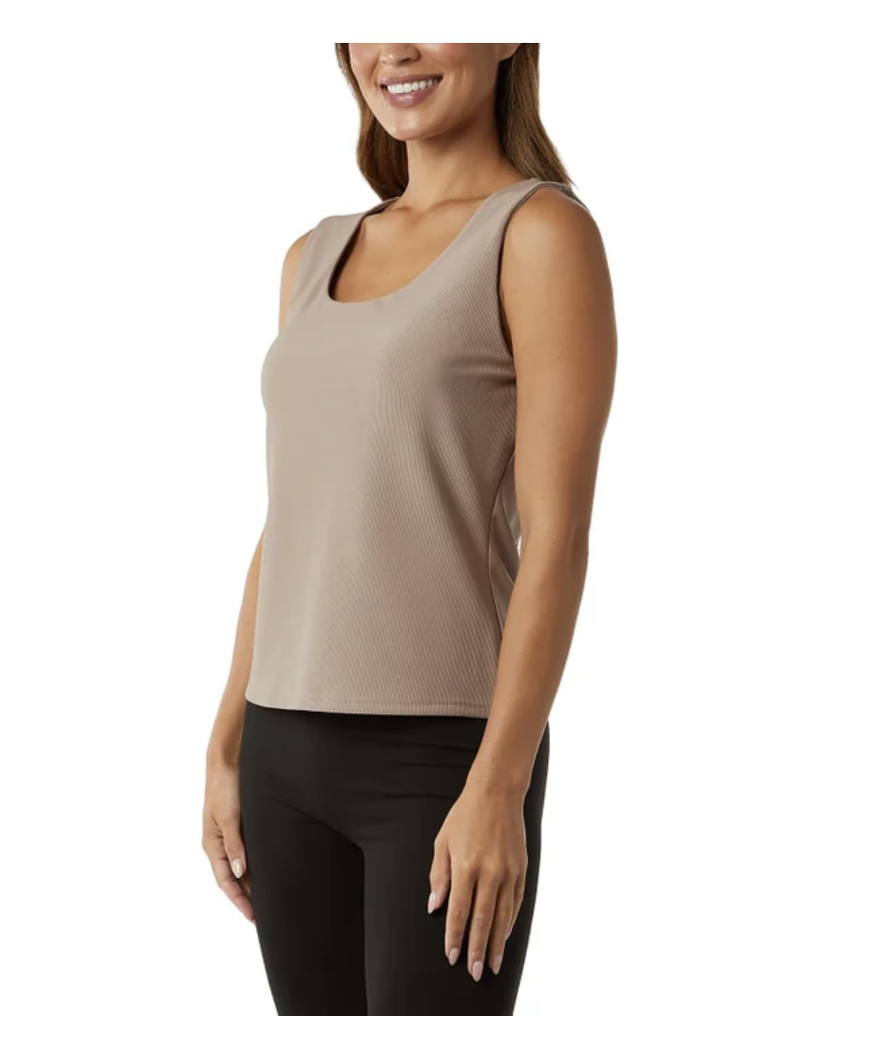 32 Degrees Cool Women's Ribbed Tank Top with Built in Bra (US, Alpha, Small, Regular, Regular, Taupe)