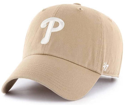47 Philadelphia Phillies Sure Shot Captain Snapback Hat Dark Maroon Cardinal Light Blue Cap (Khaki Curved Bill Dad Hat)