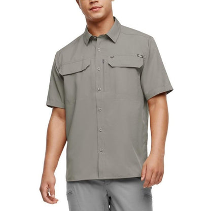 Eddie Bauer Men's Short Sleeve Woven Tech Shirt (US, Alpha, X-Large, Regular, Regular, Grey)