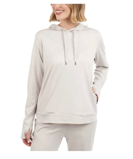 KIRKLAND Signature Women's Long Sleeve Lightweight Pullover Hoodie with Thumbholes (US, Alpha, X-Large, Regular, Regular, Cream)