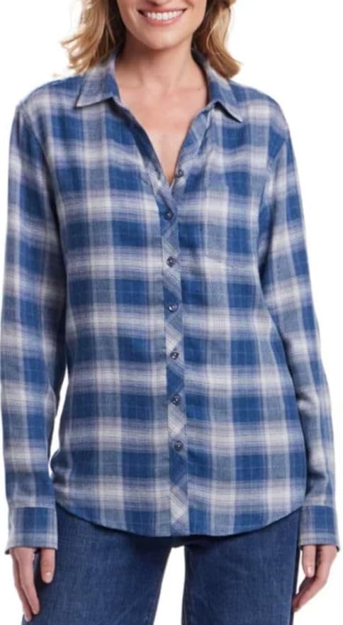 Weatherproof Vintage Women's Long Sleeve Button Down Flannel Shirt (US, Alpha, XX-Large, Regular, Regular, Blue)