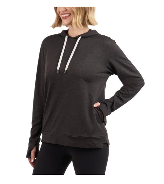 KIRKLAND Signature Women's Long Sleeve Lightweight Pullover Hoodie with Thumbholes (US, Alpha, Small, Regular, Regular, Black)