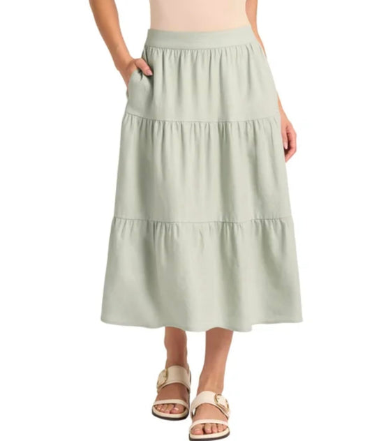 Matty M Women's Linen Blend Midi Skirt with Pockets (US, Alpha, Medium, Regular, Regular, Light Green)