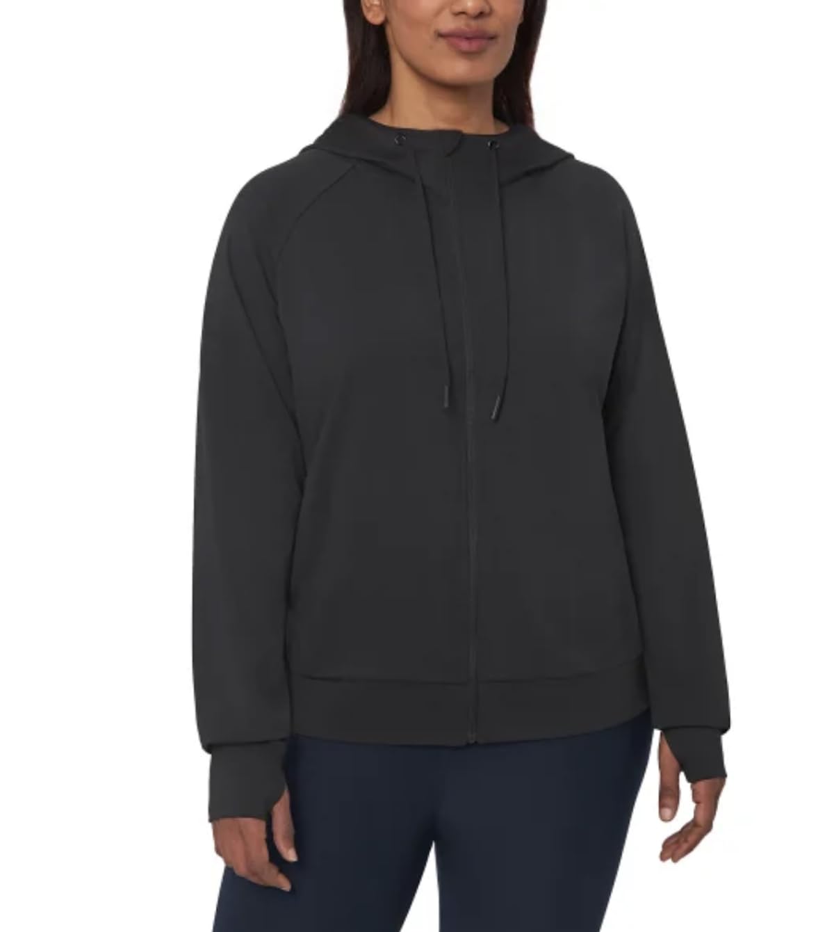 Mondetta Women's Moisture Wicking Lightweight Full Zip Hoodie Jacket with Thumbholes (US, Alpha, Small, Regular, Regular, Black)