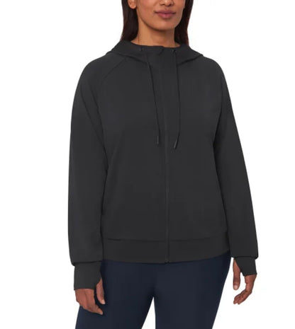 Mondetta Women's Moisture Wicking Lightweight Full Zip Hoodie Jacket with Thumbholes (US, Alpha, Small, Regular, Regular, Black)