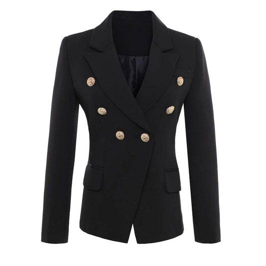 Fashion Blazer Jacket Women's Gold Buttons Double Breasted Blazer Outerwear Women Lapel Pocket Blazer Slim Suit (Black,M)