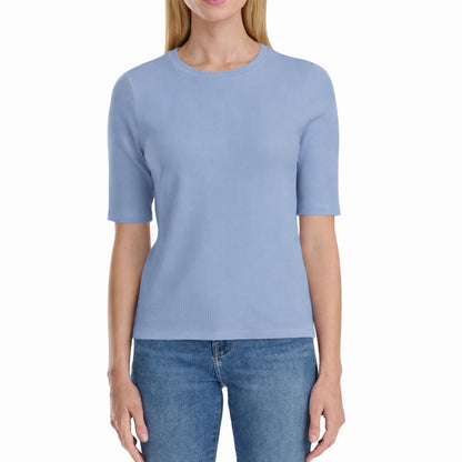 Splendid Women's Stretch Knit Ribbed Elbow Sleeve Top (US, Alpha, Large, Regular, Regular, Blue)