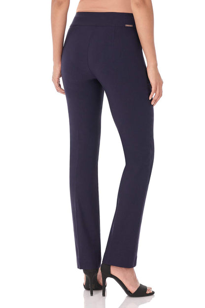 Rekucci Women's Ease Into Comfort Straight Leg Pant with Tummy Control (2 Short, Navy)